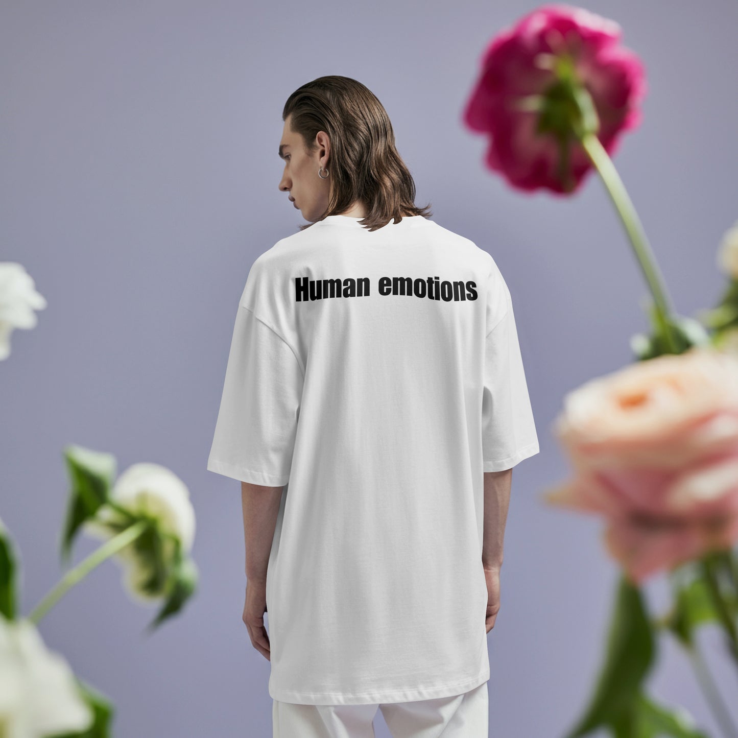 ”喜怒哀楽”Kidoairaku - Japanese Kanji T-shirt of Human Emotions - White Edition Unisex organic oversized high neck t-shirt 5.9 oz