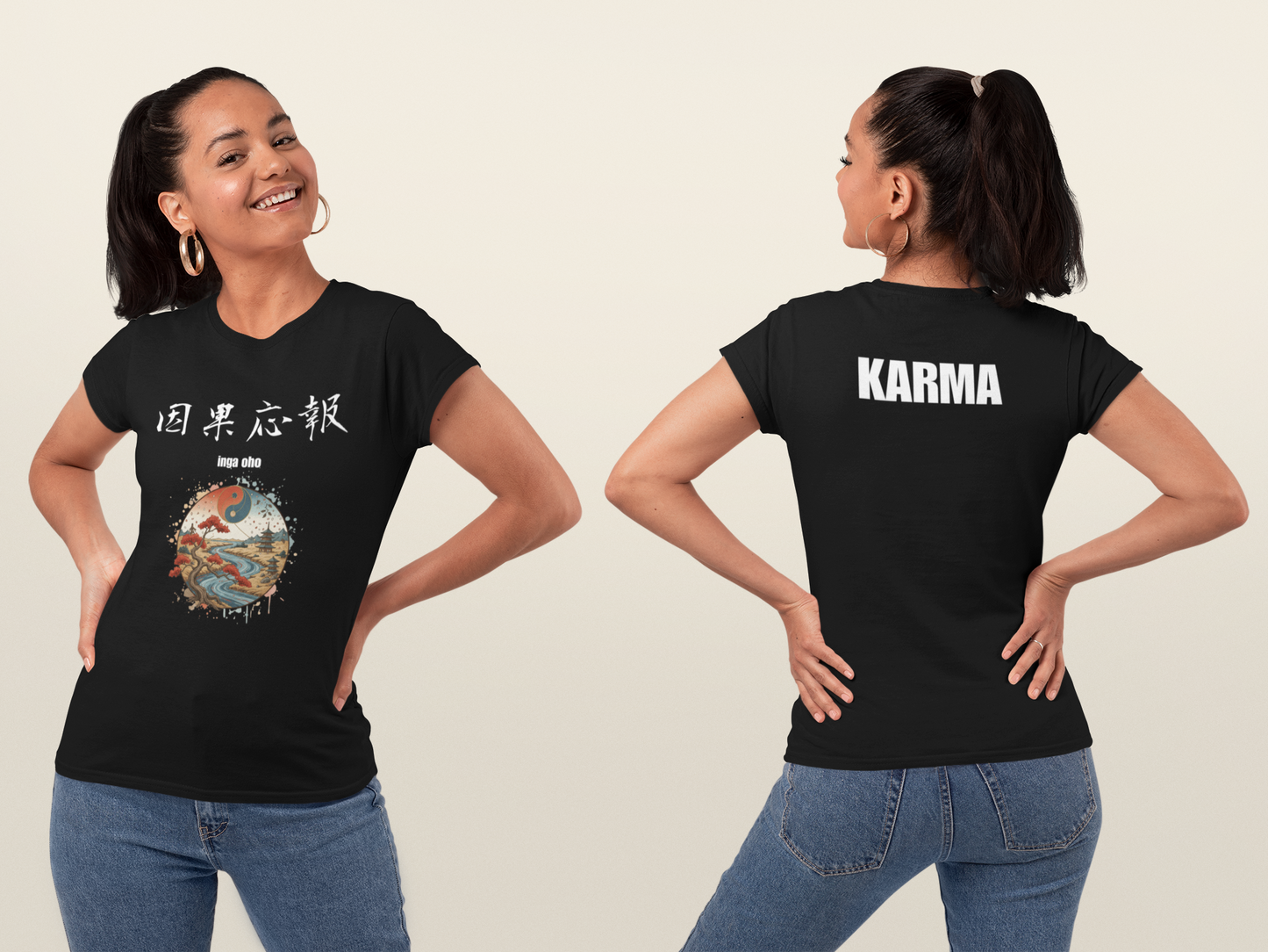 "因果応報:Once-in-a-lifetime encounter "Japanese Kanji T-shirt: Dark Edition