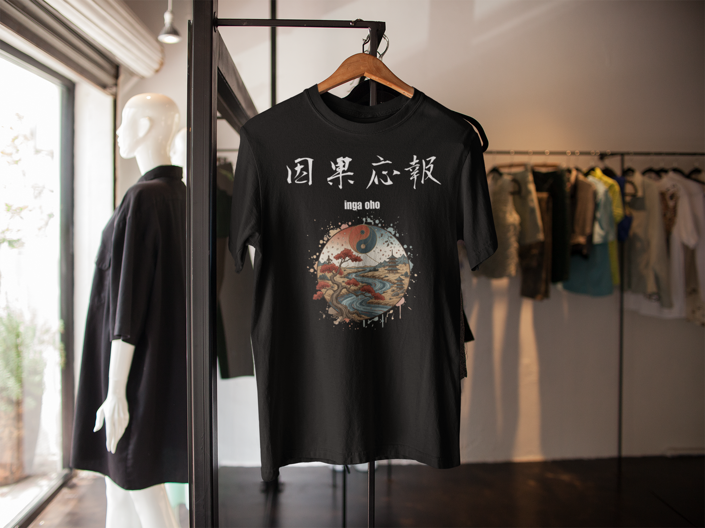 "因果応報:Once-in-a-lifetime encounter "Japanese Kanji T-shirt: Dark Edition