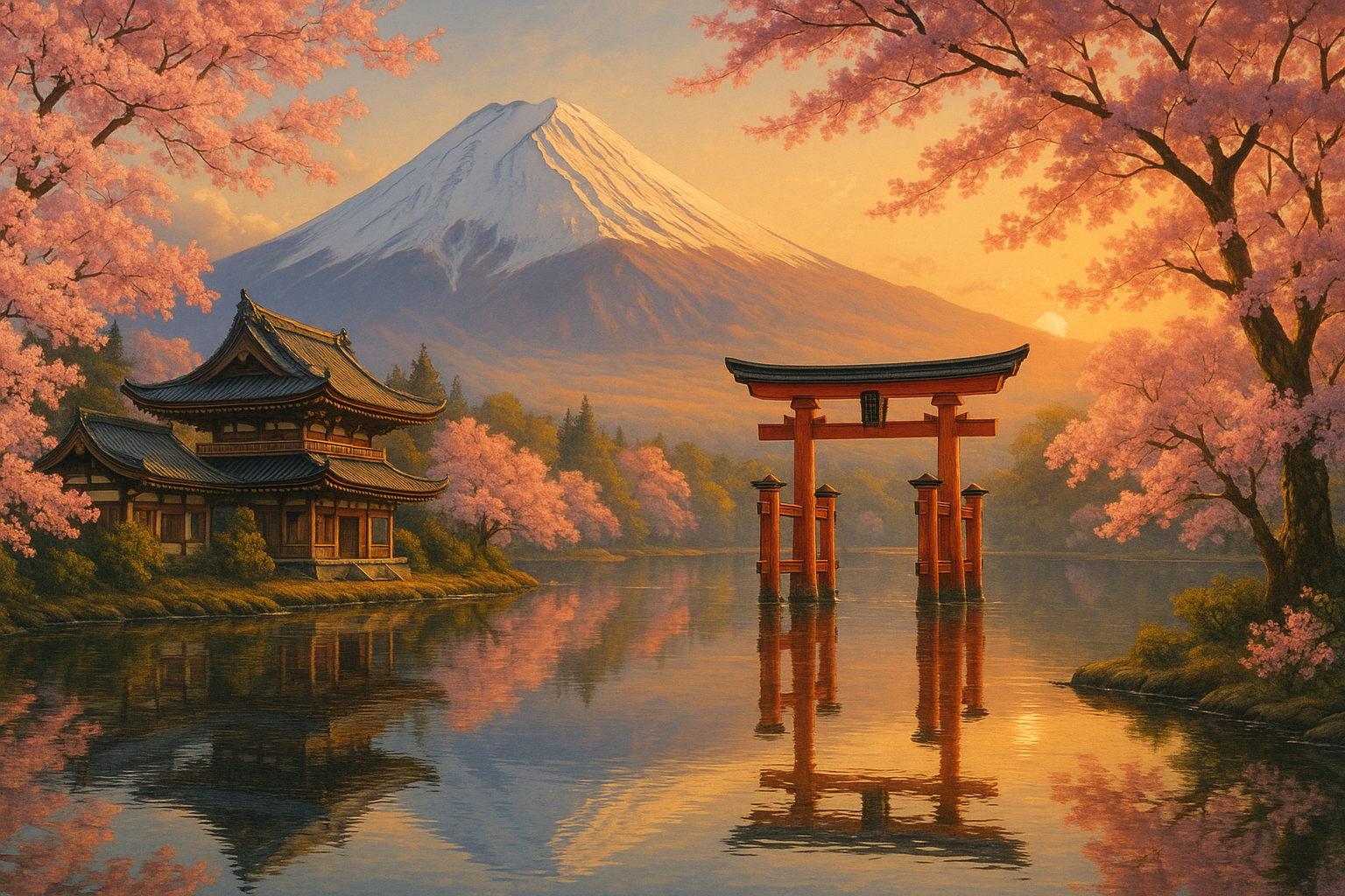 日本の神社や富士山をイメージした風景