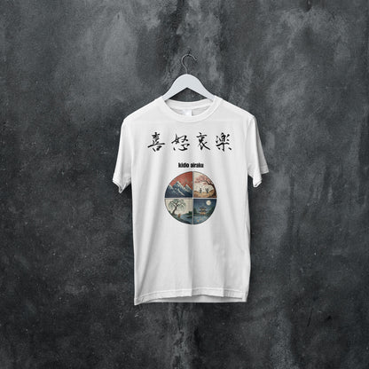 ”喜怒哀楽”Kidoairaku - Japanese Kanji T-shirt of Human Emotions - White Edition Unisex organic oversized high neck t-shirt 5.9 oz
