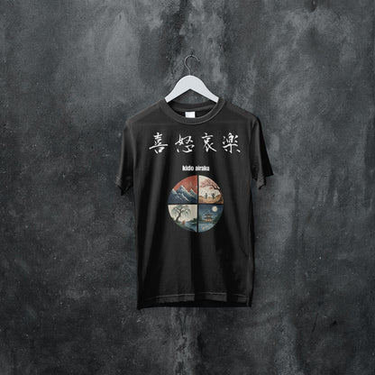 ”喜怒哀楽”Kidoairaku - Japanese Kanji T-shirt of Human Emotions - Dark Edition　Unisex organic oversized high neck t-shirt 5.9 oz
