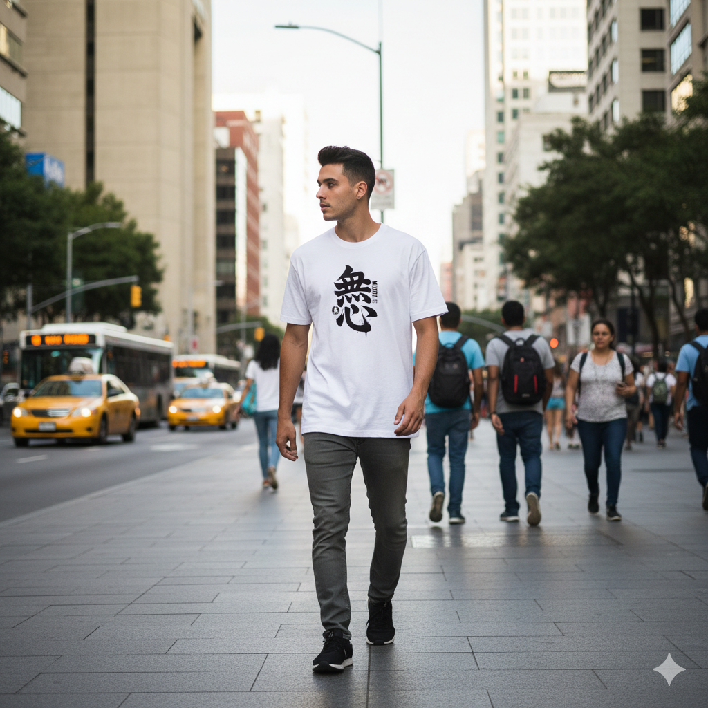 The "MUSHIN" Tee: Japanese Zen Spirit Organic Oversized High Neck　Unisex organic oversized high neck t-shirt