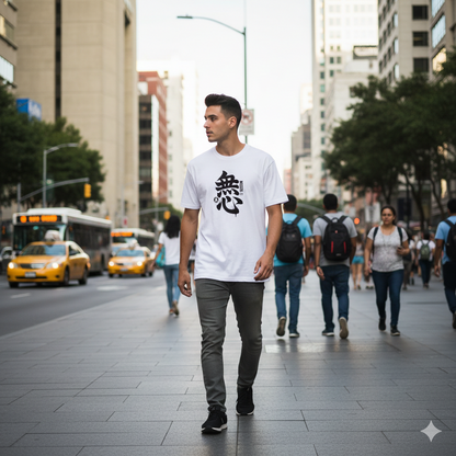 The "MUSHIN" Tee: Japanese Zen Spirit Organic Oversized High Neck　Unisex organic oversized high neck t-shirt