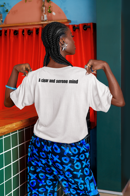 明鏡止水/Meikyo Shisui T-Shirt - Pure and Tranquil Mind Tee-White Edition　　Unisex organic oversized high neck t-shirt