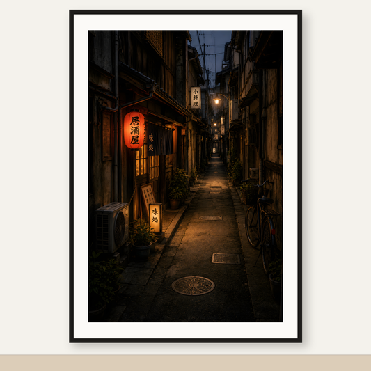 Japanese Alley 03 – Izakaya Lantern Printable Wall Art — original artwork in a black frame