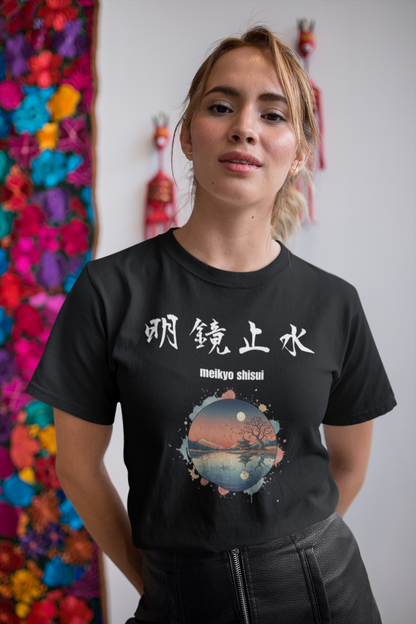 明鏡止水/Meikyo Shisui T-Shirt - Pure and Tranquil Mind Tee-Dark Edition Unisex organic oversized high neck t-shirt