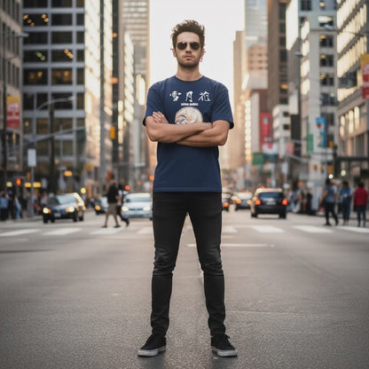 Japanese Art T-Shirt: 雪月花（Setsugekka） - "Snow, Moon, & Flowers" - The Ultimate Beauty of Japan | Unisex Classic Teet-Dark Edition　   Unisex organic oversized high neck t-shirt