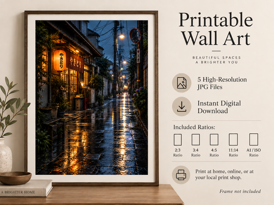 Rainy Japan Night printable wall art mockup