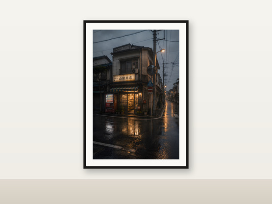 Japanese Street Corner 03 printable wall art in a framed interior mockup