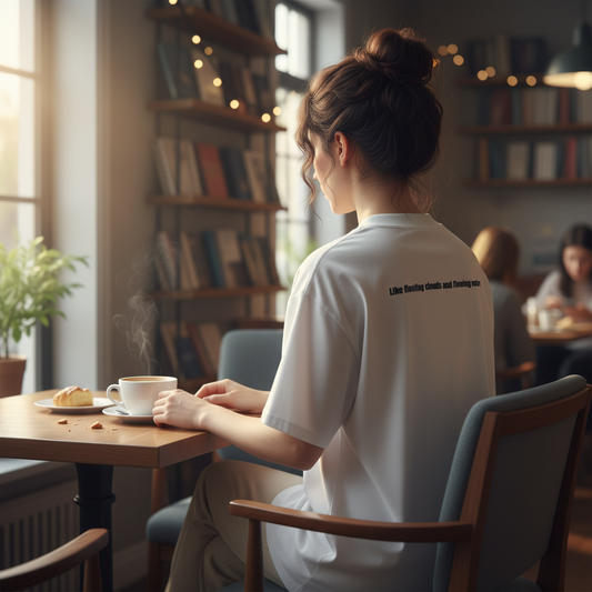Zen Flow T-Shirt: 行雲流水　Ko-Un-Ryu-Sui (Floating Clouds, Running Water)-White Edition　Unisex organic oversized high neck t-shirt