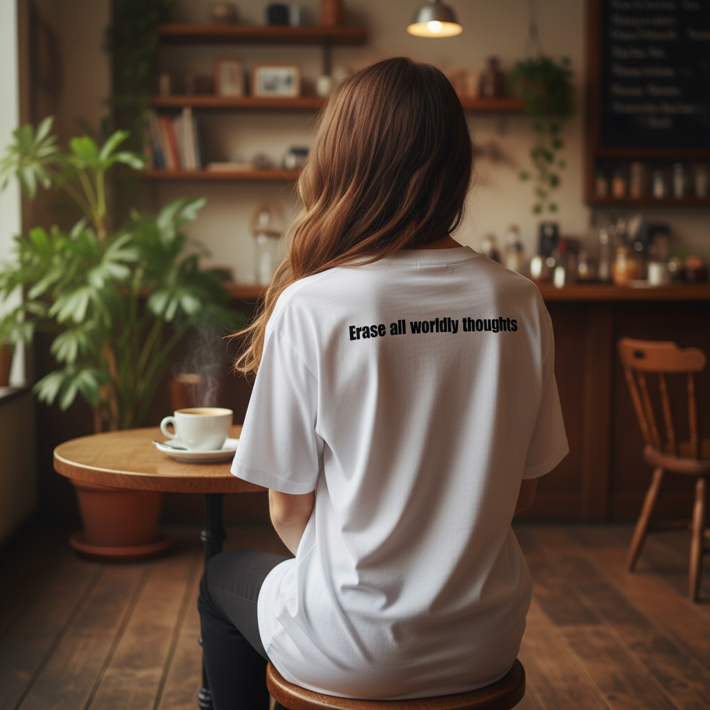 Zen Power Focus T-Shirt: 心頭滅却　Shintō Mekkyaku - The Mind's Fire Extinguisher-White Edition　　Unisex organic oversized high neck t-shirt